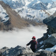 On the way to the top of Piz Umbrail. "King" Ortler in the background, the highest mountain in Tirol